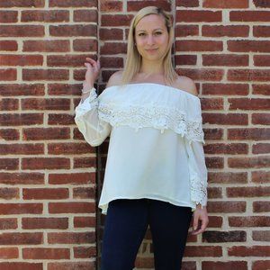 She + Sky Sheer Lace Off-the-Shoulder Top